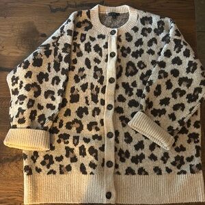 J. Crew oversized Heavy Wool cardigan sweater in Leopard Print sz. XL